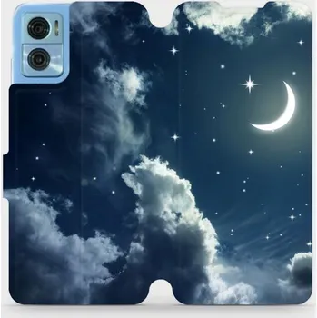 Pouzdro na mobilní telefon Flipové pouzdro Mobiwear - Motorola Moto E22 / E22i - V145P Noční obloha s měsícem (Knížkové flip pouzdro, obal, kryt na mobil Motorola Moto E22 / E22i - V145P Noční obloha s měsícem, materiál Umělá kůže + TPU - ochrana 360°, stojánek, silikonová vanička,