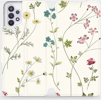 Pouzdro na mobilní telefon Flipové pouzdro Mobiwear - Samsung Galaxy A32 5G - MD03S Tenké rostlinky s květy (Knížkové flip pouzdro, obal, kryt na mobil Samsung Galaxy A32 5G - MD03S Tenké rostlinky s květy, materiál Umělá kůže + TPU - ochrana 360°, stojánek, silikonová vanička,)