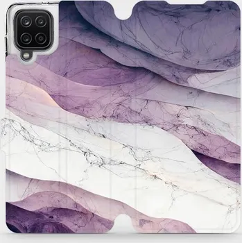 Pouzdro na mobilní telefon Flipové pouzdro Mobiwear - Samsung Galaxy A12 - VP31S Bílý a fialový mramor (Knížkové flip pouzdro, obal, kryt na mobil Samsung Galaxy A12 - VP31S Bílý a fialový mramor, materiál Umělá kůže + TPU - ochrana 360°, stojánek, silikonová vanička, magnetické)