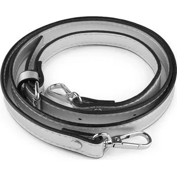 Koženkový popruh / ucho na kabelku s karabinami šíře 1,5 cm, barva 8 stříbrná nikl