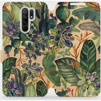 Pouzdro na mobilní telefon Flipové pouzdro Mobiwear - Xiaomi Redmi 9 - VP05S Sukulenty (Knížkové flip pouzdro, obal, kryt na mobil Xiaomi Redmi 9 - VP05S Sukulenty, materiál Umělá kůže + TPU - ochrana 360°, stojánek, silikonová vanička, magnetické zavírání)