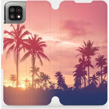 Pouzdro na mobilní telefon Flipové pouzdro Mobiwear - Samsung Galaxy A22 5G - M134P Palmy a růžová obloha (Knížkové flip pouzdro, obal, kryt na mobil Samsung Galaxy A22 5G - M134P Palmy a růžová obloha, materiál Umělá kůže + TPU - ochrana 360°, stojánek, silikonová vanička,)