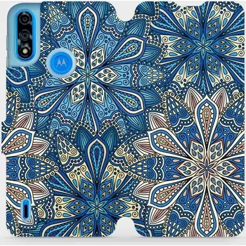 Pouzdro na mobilní telefon Flipové pouzdro Mobiwear - Motorola Moto E7 Power - V108P Modré mandala květy (Knížkové flip pouzdro, obal, kryt na mobil Motorola Moto E7 Power - V108P Modré mandala květy, materiál Umělá kůže + TPU - ochrana 360°, stojánek, silikonová vanička, magnetick
