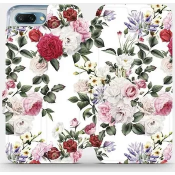 Pouzdro na mobilní telefon Flipové pouzdro Mobiwear - Honor 10 - MD01S Růže na bílé (Knížkové flip pouzdro, obal, kryt na mobil Honor 10 - MD01S Růže na bílé, materiál Umělá kůže + TPU - ochrana 360°, stojánek, silikonová vanička, magnetické zavírání)