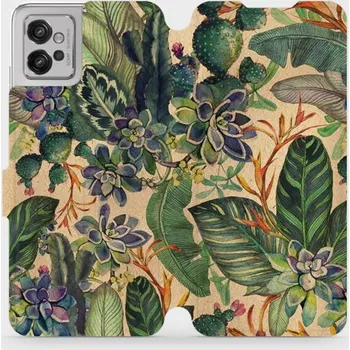 Pouzdro na mobilní telefon Flipové pouzdro Mobiwear - Motorola Moto G32 - VP05S Sukulenty (Knížkové flip pouzdro, obal, kryt na mobil Motorola Moto G32 - VP05S Sukulenty, materiál Umělá kůže + TPU - ochrana 360°, stojánek, silikonová vanička, magnetické zavírání)