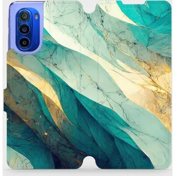 Pouzdro na mobilní telefon Flipové pouzdro Mobiwear - Motorola Moto G51 5G - VP37S Zlatavý a zelenkavý mramor (Knížkové flip pouzdro, obal, kryt na mobil Motorola Moto G51 5G - VP37S Zlatavý a zelenkavý mramor, materiál Umělá kůže + TPU - ochrana 360°, stojánek, silikonová vanička,
