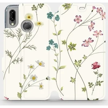 Pouzdro na mobilní telefon Flipové pouzdro Mobiwear - Huawei P20 Lite - MD03S Tenké rostlinky s květy (Knížkové flip pouzdro, obal, kryt na mobil Huawei P20 Lite - MD03S Tenké rostlinky s květy, materiál Umělá kůže + TPU - ochrana 360°, stojánek, silikonová vanička, magnetické)