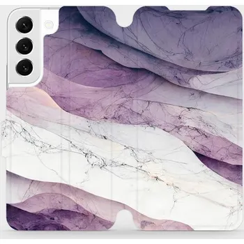 Pouzdro na mobilní telefon Flipové pouzdro Mobiwear - Samsung Galaxy S22 - VP31S Bílý a fialový mramor (Knížkové flip pouzdro, obal, kryt na mobil Samsung Galaxy S22 - VP31S Bílý a fialový mramor, materiál Umělá kůže + TPU - ochrana 360°, stojánek, silikonová vanička, magnetické)