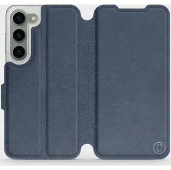 Pouzdro na mobilní telefon Kožené flip pouzdro Mobiwear - Samsung Galaxy S23 - Modré (Kožené knížkové pouzdro, obal, kryt na mobil Samsung Galaxy S23, Modré, materiál Genuine Leather, ochrana 360°, stojánek, silikonová vanička, magnetické zavírání)
