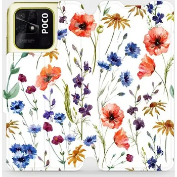 Pouzdro na mobilní telefon Flipové pouzdro Mobiwear - Xiaomi Poco C40 - MP04S Luční kvítí (Knížkové flip pouzdro, obal, kryt na mobil Xiaomi Poco C40 - MP04S Luční kvítí, materiál Umělá kůže + TPU - ochrana 360°, stojánek, silikonová vanička, magnetické zavírání)
