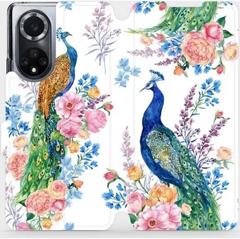 Pouzdro na mobilní telefon Flipové pouzdro Mobiwear - Huawei Nova 9 - MX08S Pávi (Knížkové flip pouzdro, obal, kryt na mobil Huawei Nova 9 - MX08S Pávi, materiál Umělá kůže + TPU - ochrana 360°, stojánek, silikonová vanička, magnetické zavírání)