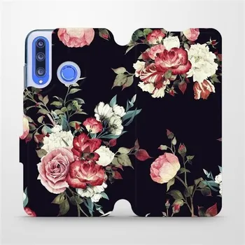 Pouzdro na mobilní telefon Flipové pouzdro Mobiwear - Honor 20 Lite - VD11P Růže na černé (Knížkové flip pouzdro, obal, kryt na mobil Honor 20 Lite - VD11P Růže na černé, materiál Umělá kůže + TPU - ochrana 360°, stojánek, silikonová vanička, magnetické zavírání)
