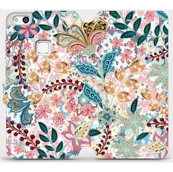 Pouzdro na mobilní telefon Flipové pouzdro Mobiwear - Huawei P10 Lite - MX04S Spletité kvítky a listy (Knížkové flip pouzdro, obal, kryt na mobil Huawei P10 Lite - MX04S Spletité kvítky a listy, materiál Umělá kůže + TPU - ochrana 360°, stojánek, silikonová vanička, magnetické)