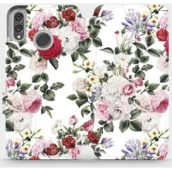 Pouzdro na mobilní telefon Flipové pouzdro Mobiwear - Honor 8X - MD01S Růže na bílé (Knížkové flip pouzdro, obal, kryt na mobil Honor 8X - MD01S Růže na bílé, materiál Umělá kůže + TPU - ochrana 360°, stojánek, silikonová vanička, magnetické zavírání)