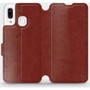 Pouzdro na mobilní telefon Flipové pouzdro Mobiwear - Samsung Galaxy A40 - Hnědé a šedé (Knížkové flip pouzdro, obal, kryt na mobil Samsung Galaxy A40 - Hnědé a šedé, materiál Umělá kůže + TPU - ochrana 360°, stojánek, silikonová vanička, magnetické zavírání)