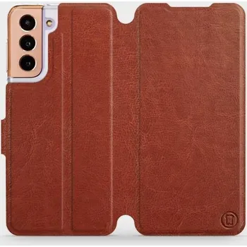 Pouzdro na mobilní telefon Flipové pouzdro Mobiwear - Samsung Galaxy S21 5G - Hnědé a šedé (Knížkové flip pouzdro, obal, kryt na mobil Samsung Galaxy S21 5G - Hnědé a šedé, materiál Umělá kůže + TPU - ochrana 360°, stojánek, silikonová vanička, magnetické zavírání)