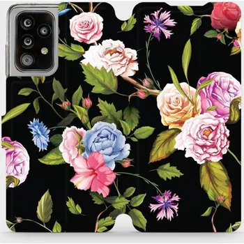 Pouzdro na mobilní telefon Flipové pouzdro Mobiwear - Samsung Galaxy A52 5G / A52s 5G - VD07S Růže a květy na černém pozadí (Knížkové flip pouzdro, obal, kryt na mobil Samsung Galaxy A52 5G / A52s 5G - VD07S Růže a květy na černém pozadí, materiál Umělá kůže + TPU - ochrana 360°,)