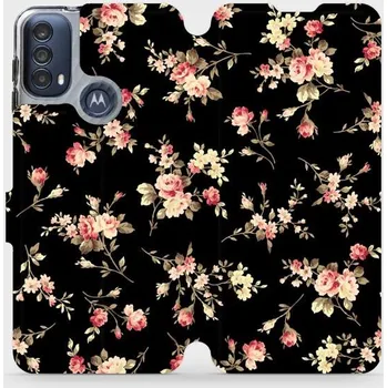 Pouzdro na mobilní telefon Flipové pouzdro Mobiwear - Motorola Moto E40 - VD02S Květy na černé (Knížkové flip pouzdro, obal, kryt na mobil Motorola Moto E40 - VD02S Květy na černé, materiál Umělá kůže + TPU - ochrana 360°, stojánek, silikonová vanička, magnetické zavírání)