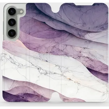 Pouzdro na mobilní telefon Flipové pouzdro Mobiwear - Samsung Galaxy S23 - VP31S Bílý a fialový mramor (Knížkové flip pouzdro, obal, kryt na mobil Samsung Galaxy S23 - VP31S Bílý a fialový mramor, materiál Umělá kůže + TPU - ochrana 360°, stojánek, silikonová vanička, magnetické)