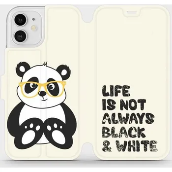 Pouzdro na mobilní telefon Flipové pouzdro Mobiwear - Apple iPhone 12 - M041S Panda - life is not always black and white (Knížkové flip pouzdro, obal, kryt na mobil Apple iPhone 12 - M041S Panda - life is not always black and white, materiál Umělá kůže + TPU - ochrana 360°, stojáne