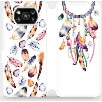 Pouzdro na mobilní telefon Flipové pouzdro Mobiwear - Xiaomi Poco X3 Pro - M003S Lapač a barevná pírka (Knížkové flip pouzdro, obal, kryt na mobil Xiaomi Poco X3 Pro - M003S Lapač a barevná pírka, materiál Umělá kůže + TPU - ochrana 360°, stojánek, silikonová vanička, magnetické)