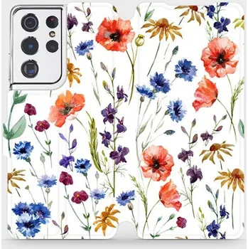 Pouzdro na mobilní telefon Flipové pouzdro Mobiwear - Samsung Galaxy S21 Ultra - MP04S Luční kvítí (Knížkové flip pouzdro, obal, kryt na mobil Samsung Galaxy S21 Ultra - MP04S Luční kvítí, materiál Umělá kůže + TPU - ochrana 360°, stojánek, silikonová vanička, magnetické zavírání)