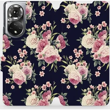 Pouzdro na mobilní telefon Flipové pouzdro Mobiwear - Honor 50 - V068P Růžičky (Knížkové flip pouzdro, obal, kryt na mobil Honor 50 - V068P Růžičky, materiál Umělá kůže + TPU - ochrana 360°, stojánek, silikonová vanička, magnetické zavírání)