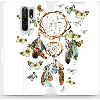 Pouzdro na mobilní telefon Flipové pouzdro Mobiwear - Xiaomi Redmi 9 - M001P Lapač a motýlci (Knížkové flip pouzdro, obal, kryt na mobil Xiaomi Redmi 9 - M001P Lapač a motýlci, materiál Umělá kůže + TPU - ochrana 360°, stojánek, silikonová vanička, magnetické zavírání)