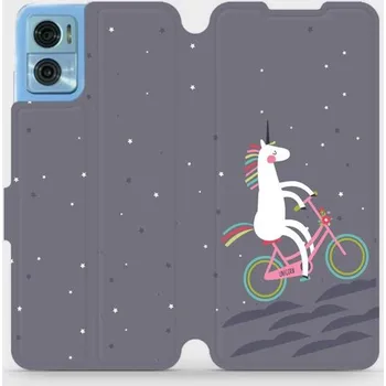Pouzdro na mobilní telefon Flipové pouzdro Mobiwear - Motorola Moto E22 / E22i - V024P Jednorožec na kole (Knížkové flip pouzdro, obal, kryt na mobil Motorola Moto E22 / E22i - V024P Jednorožec na kole, materiál Umělá kůže + TPU - ochrana 360°, stojánek, silikonová vanička,)