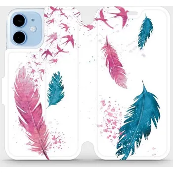 Pouzdro na mobilní telefon Flipové pouzdro Mobiwear - Apple iPhone 12 mini - MR08S Pírka (Knížkové flip pouzdro, obal, kryt na mobil Apple iPhone 12 mini - MR08S Pírka, materiál Umělá kůže + TPU - ochrana 360°, stojánek, silikonová vanička, magnetické zavírání)