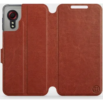 Pouzdro na mobilní telefon Flipové pouzdro Mobiwear - Samsung Galaxy Xcover 5 - Hnědé a šedé (Knížkové flip pouzdro, obal, kryt na mobil Samsung Galaxy Xcover 5 - Hnědé a šedé, materiál Umělá kůže + TPU - ochrana 360°, stojánek, silikonová vanička, magnetické zavírání)