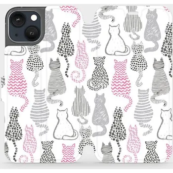 Pouzdro na mobilní telefon Flipové pouzdro Mobiwear - Apple iPhone 13 - MX01S Kočičí zádíčka (Knížkové flip pouzdro, obal, kryt na mobil Apple iPhone 13 - MX01S Kočičí zádíčka, materiál Umělá kůže + TPU - ochrana 360°, stojánek, silikonová vanička, magnetické zavírání)