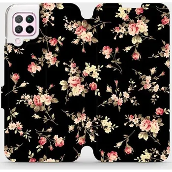 Pouzdro na mobilní telefon Flipové pouzdro Mobiwear - Huawei P40 Lite - VD02S Květy na černé (Knížkové flip pouzdro, obal, kryt na mobil Huawei P40 Lite - VD02S Květy na černé, materiál Umělá kůže + TPU - ochrana 360°, stojánek, silikonová vanička, magnetické zavírání)