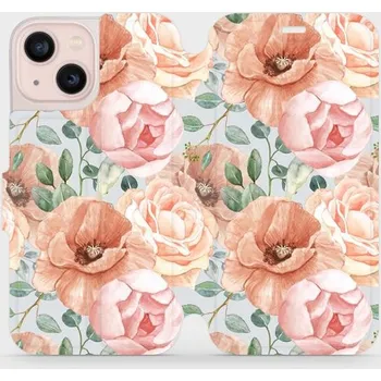 Pouzdro na mobilní telefon Flipové pouzdro Mobiwear - Apple iPhone 13 Mini - MP02S Pastelové květy (Knížkové flip pouzdro, obal, kryt na mobil Apple iPhone 13 Mini - MP02S Pastelové květy, materiál Umělá kůže + TPU - ochrana 360°, stojánek, silikonová vanička, magnetické zavírání)