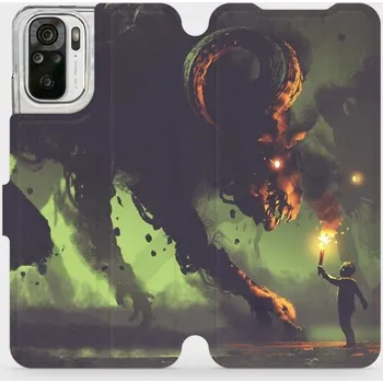 Pouzdro na mobilní telefon Flipové pouzdro Mobiwear - Xiaomi Redmi Note 10 - VA08P Příšera a kluk s pochodní (Knížkové flip pouzdro, obal, kryt na mobil Xiaomi Redmi Note 10 - VA08P Příšera a kluk s pochodní, materiál Umělá kůže + TPU - ochrana 360°, stojánek, silikonová vanička,)