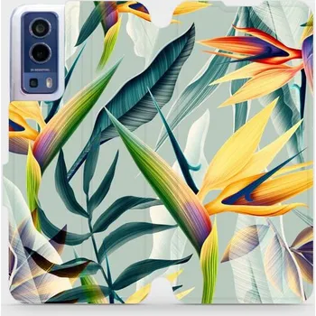 Pouzdro na mobilní telefon Flipové pouzdro Mobiwear - Vivo Y72 5G / Vivo Y52 5G - MC02S Žluté velké květy a zelené listy (Knížkové flip pouzdro, obal, kryt na mobil Vivo Y72 5G / Vivo Y52 5G - MC02S Žluté velké květy a zelené listy, materiál Umělá kůže + TPU - ochrana 360°, stojáne
