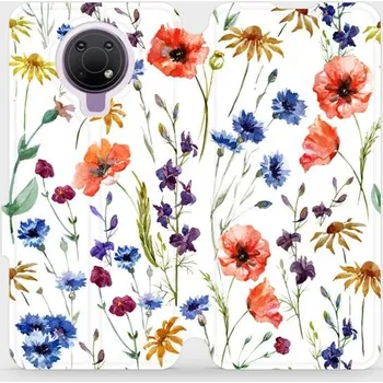 Pouzdro na mobilní telefon Flipové pouzdro Mobiwear - Nokia G10 - MP04S Luční kvítí (Knížkové flip pouzdro, obal, kryt na mobil Nokia G10 - MP04S Luční kvítí, materiál Umělá kůže + TPU - ochrana 360°, stojánek, silikonová vanička, magnetické zavírání)