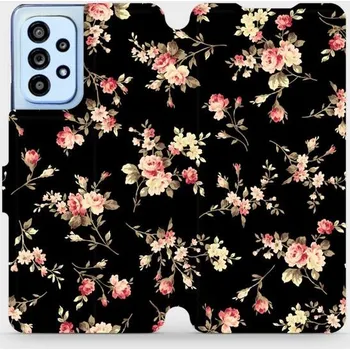 Pouzdro na mobilní telefon Flipové pouzdro Mobiwear - Samsung Galaxy A53 5G - VD02S Květy na černé (Knížkové flip pouzdro, obal, kryt na mobil Samsung Galaxy A53 5G - VD02S Květy na černé, materiál Umělá kůže + TPU - ochrana 360°, stojánek, silikonová vanička, magnetické zavírání)