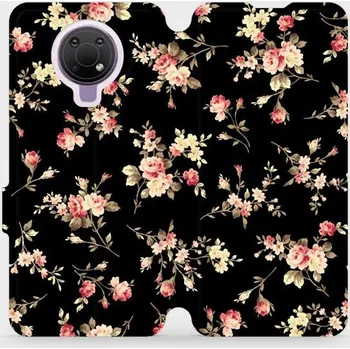 Pouzdro na mobilní telefon Flipové pouzdro Mobiwear - Nokia G10 - VD02S Květy na černé (Knížkové flip pouzdro, obal, kryt na mobil Nokia G10 - VD02S Květy na černé, materiál Umělá kůže + TPU - ochrana 360°, stojánek, silikonová vanička, magnetické zavírání)