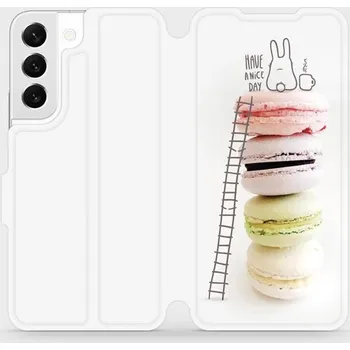 Pouzdro na mobilní telefon Flipové pouzdro Mobiwear - Samsung Galaxy S22 - M090P Makronky - have a nice day (Knížkové flip pouzdro, obal, kryt na mobil Samsung Galaxy S22 - M090P Makronky - have a nice day, materiál Umělá kůže + TPU - ochrana 360°, stojánek, silikonová vanička,)