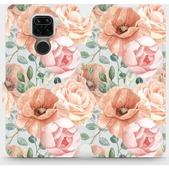 Pouzdro na mobilní telefon Flipové pouzdro Mobiwear - Xiaomi Redmi Note 9 - MP02S Pastelové květy (Knížkové flip pouzdro, obal, kryt na mobil Xiaomi Redmi Note 9 - MP02S Pastelové květy, materiál Umělá kůže + TPU - ochrana 360°, stojánek, silikonová vanička, magnetické zavírání)