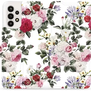 Pouzdro na mobilní telefon Flipové pouzdro Mobiwear - Samsung Galaxy A13 - MD01S Růže na bílé (Knížkové flip pouzdro, obal, kryt na mobil Samsung Galaxy A13 - MD01S Růže na bílé, materiál Umělá kůže + TPU - ochrana 360°, stojánek, silikonová vanička, magnetické zavírání)