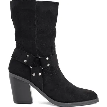 Dámské kozačky Semišové černé nízké kozačky na sloupku RB157P-B Velikost: 37