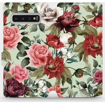Pouzdro na mobilní telefon Flipové pouzdro Mobiwear - Samsung Galaxy S10 Plus - MD06P Růže a květy na světle zeleném pozadí (Knížkové flip pouzdro, obal, kryt na mobil Samsung Galaxy S10 Plus - MD06P Růže a květy na světle zeleném pozadí, materiál Umělá kůže + TPU - ochrana 360°,)