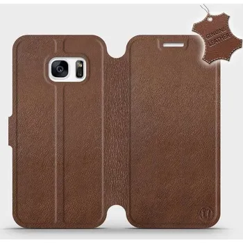 Pouzdro na mobilní telefon Kožené flip pouzdro Mobiwear - Samsung Galaxy S7 - Hnědé (Kožené knížkové pouzdro, obal, kryt na mobil Samsung Galaxy S7, Hnědé, materiál Genuine Leather, ochrana 360°, stojánek, silikonová vanička, magnetické zavírání)