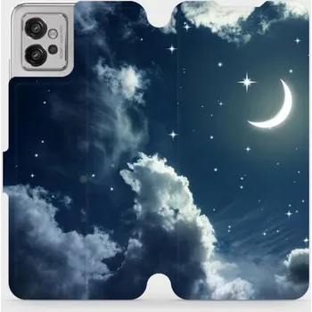 Pouzdro na mobilní telefon Flipové pouzdro Mobiwear - Motorola Moto G32 - V145P Noční obloha s měsícem (Knížkové flip pouzdro, obal, kryt na mobil Motorola Moto G32 - V145P Noční obloha s měsícem, materiál Umělá kůže + TPU - ochrana 360°, stojánek, silikonová vanička, magnetické)