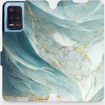 Pouzdro na mobilní telefon Flipové pouzdro Mobiwear - Realme 8 5G - VP34S Zelenkavý a zlatavý mramor (Knížkové flip pouzdro, obal, kryt na mobil Realme 8 5G - VP34S Zelenkavý a zlatavý mramor, materiál Umělá kůže + TPU - ochrana 360°, stojánek, silikonová vanička, magnetické zavírá