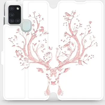 Pouzdro na mobilní telefon Flipové pouzdro Mobiwear - Samsung Galaxy A21S - M007S Růžový jelínek (Knížkové flip pouzdro, obal, kryt na mobil Samsung Galaxy A21S - M007S Růžový jelínek, materiál Umělá kůže + TPU - ochrana 360°, stojánek, silikonová vanička, magnetické zavírání)