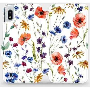 Pouzdro na mobilní telefon Flipové pouzdro Mobiwear - Samsung Galaxy A10 - MP04S Luční kvítí (Knížkové flip pouzdro, obal, kryt na mobil Samsung Galaxy A10 - MP04S Luční kvítí, materiál Umělá kůže + TPU - ochrana 360°, stojánek, silikonová vanička, magnetické zavírání)