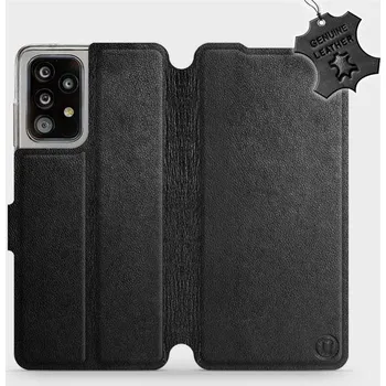 Kožené flip pouzdro Mobiwear - Samsung Galaxy A52 5G / A52s 5G - Černé (Kožené knížkové pouzdro, obal, kryt na mobil Samsung Galaxy A52 5G / A52s 5G, Černé, materiál Genuine Leather, ochrana 360°, stojánek, silikonová vanička, magnetické zavírání)